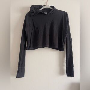 aerie Black Cropped Long-Sleeve Hoodie
